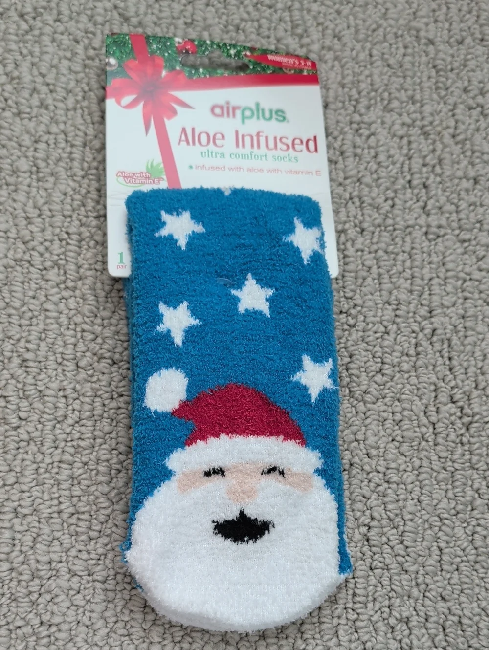Aloe-Infused Blue Santa Fuzzy Socks